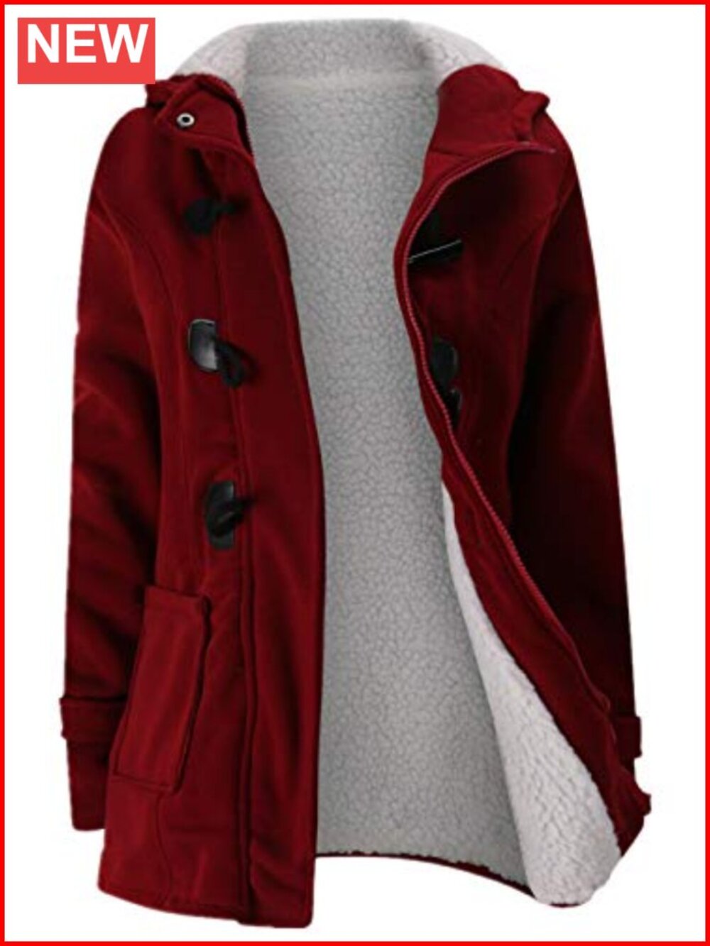 Womens Fleece Thicken Hooded Winter Coat Horn Button Warm Jacket
